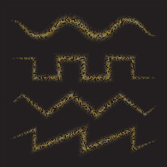 A set of gold glitter textured abstract shapes with a line of arrows
