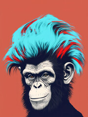 illustration of  monkey with elaborate hair