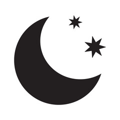 Crescent moon with stars icon on white background. Night icon. Crescent moon icon. Minimalist style.