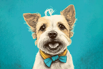 illustration of  terrier yorkshire dog  with bow tie  - obrazy, fototapety, plakaty