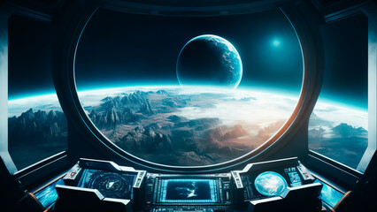 View of planet earth from an observatory starship station in space