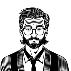 Man with a Beard and Glasses Ready for Work - Serious Professional Look 
