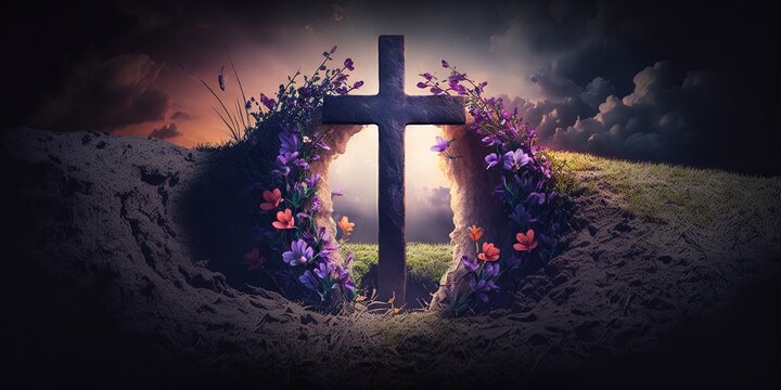Cross on a Hill - Easter symbol - sacrifice of jesus christ - generative ai