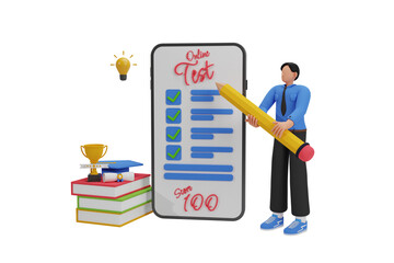 Student giving online test 3d illustration