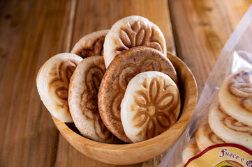 tigelle or crescentine homemade,an Italian food typical of the area of Modena.Thin round breads from the Emilia-Romagna, Northern Italy food.Made from flour, water, salt, and yeast. High quality photo
