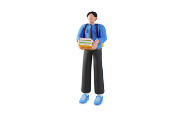 Student holding book 3d illustration