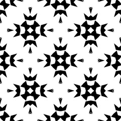 Vector geometric ornament in ethnic style. Seamless pattern with  abstract shapes,Black and white color. Repeating pattern for decor, textile and fabric.