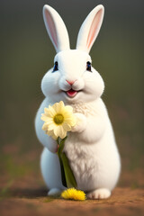 Obraz premium Easter bunny with yellow flowers. Generative AI.