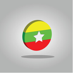 Myanmar (Burma) Flag Icon 3D, Rounded Ilustration Flag