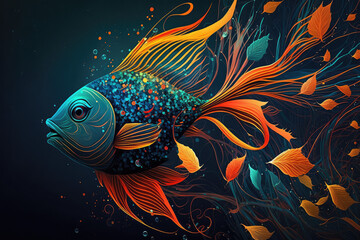 Obraz na płótnie Canvas abstract fish on a blue background made with generative ai