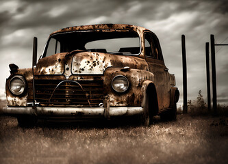 Fototapeta premium Old Vintage Rusted Car, Generative AI Illustration