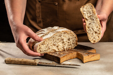 Fresh homemade crisp bread on a wooden board. kitchen or bakery. banner, menu, recipe place for...