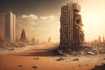 City after world apocalypse, made with Generative AI