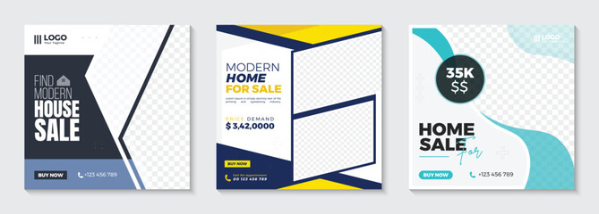 Modern Real Estate Social Media Banner Post Home rent business  advertising poster house property development Construction Editable vector layouts set Template