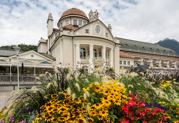 the Kurhaus and Theatre of Meran in the historic center of Merano in South Tyrol, Bolzano province, Trentino Alto Adige, northern Italy - Juli 16, 2020