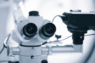 microscope with built-in camera, Two eyepieces of a large microscope, Professional biocular...