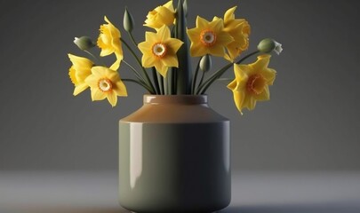  a vase filled with yellow flowers on top of a table.  generative ai