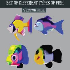 Set of beautiful colorful fishes vector file