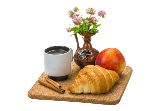 Breakfast wirh coffee and croissant