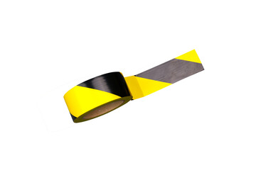 Yellow and black alternating sticker tape isolated for marking hazardous zone floors on transparent background, PNG file