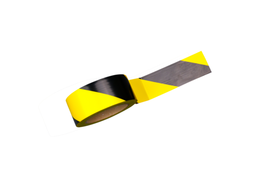 Yellow and black alternating sticker tape isolated for marking hazardous zone floors on transparent background, PNG file