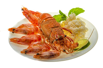 Spiny lobster, shrimps and rice