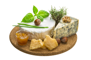 Assorted cheese - brie, dor blue and hard old yellow cheese