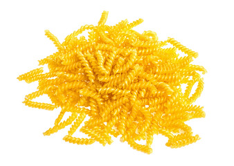 pile of fusilli pasta close up on wood background