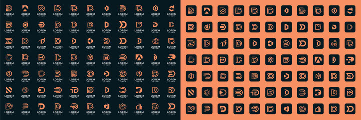 Set of abstract letter d, a logo template. with orange color style, icons for business of fashion, sport, automotive, building, technology, internet, animal, simple. - obrazy, fototapety, plakaty