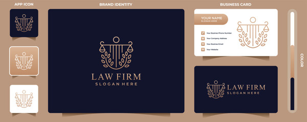 balance libra icon symbol and business card template .laurel wreath. bronze color