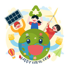 Naklejka premium The children using renewable energy from nature vector