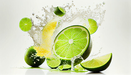 Fototapeta na wymiar Lime Blend with Water on White Background. Generative AI
