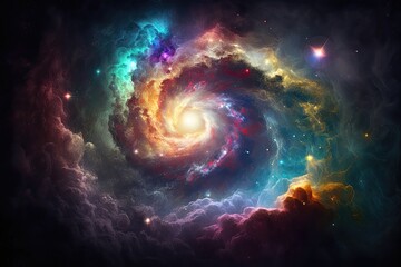 Galaxy nebula in outer space endless universe. Generative AI