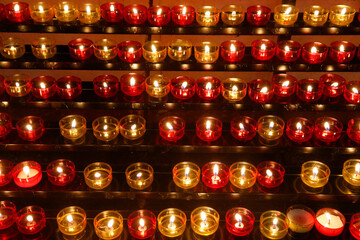 Notre-Dame de la Garde basilica, Marseille. Crypt. Candles. France.