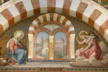 Notre-Dame de la Garde basilica, Marseille. Apse mosaic. The Annunciation. France. - obrazy, fototapety, plakaty