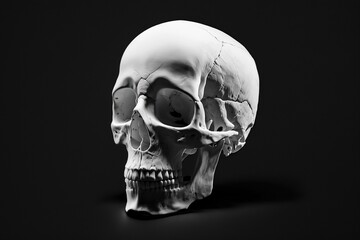crâne humain isolé, tête de mort sur fond noir
