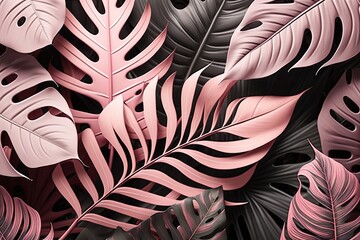Plants leaves background with pink pattern. Generative AI