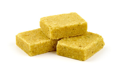 Bouillon cubes, isolated on white background.