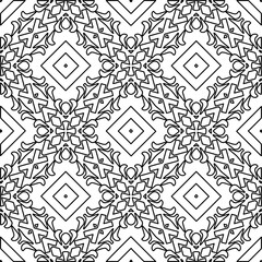  Monochrome ornamental texture with smooth linear shapes, zigzag lines, lace pattern.Abstract geometric black and white pattern for web page, textures, card, poster, fabric, textile.