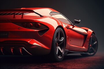 Cool red generic sports car in a dark studio background illustrated with generative AI