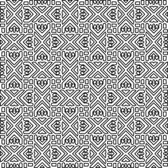  Monochrome ornamental texture with smooth linear shapes, zigzag lines, lace pattern.Abstract geometric black and white pattern for web page, textures, card, poster, fabric, textile.