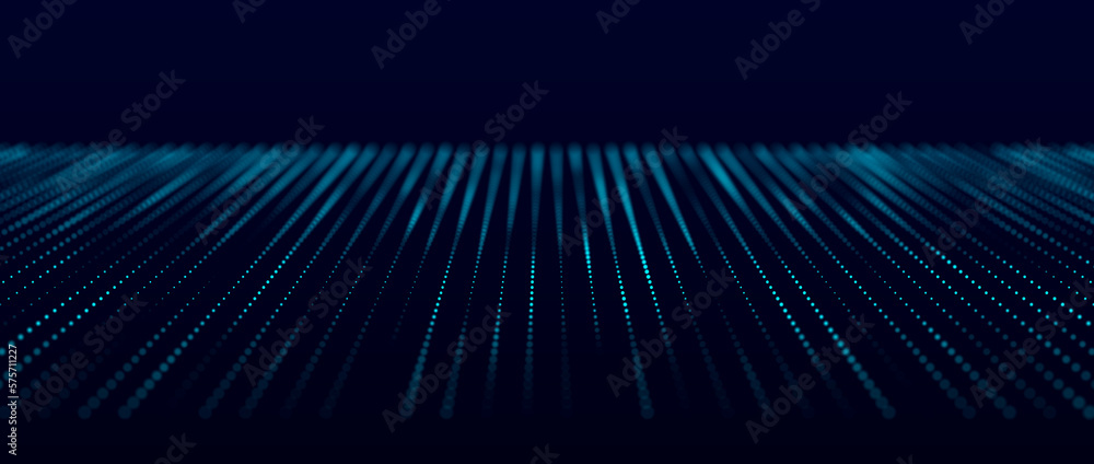 Poster digital background with movement of glowing particles. complex technologies of big data. 3d renderin
