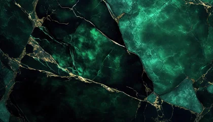 Poster Abstract green marble texture with gold splashes, emerald luxury background © Alina