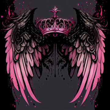 Generative AI: drawing of feathery pink wings with crown