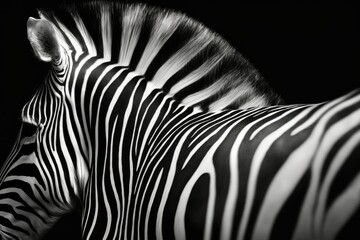 Fototapeta na wymiar Fluent zebra fur design in black and white. A fashionable zebra print that is still wild. Fabric, textile, design, and advertising banner background with animal print pattern. Generative AI
