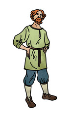 Medieval man. Hand drawing isolated illustration