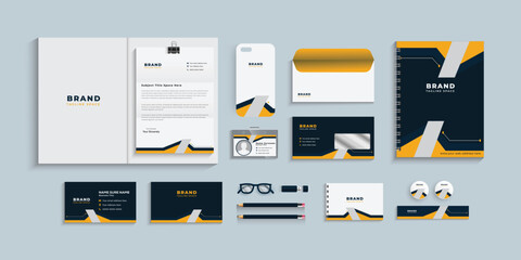 Corporate identity template. Business stationery set with geometric elements. Corporate identity mock-up set includes of letterhead,folder, envelope, identity card, and visiting card.