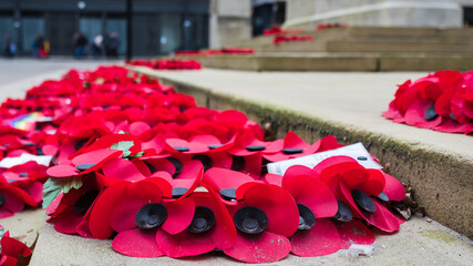 Poppy wreaths at Manchester Cenotaph - 575714035