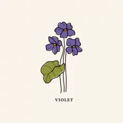 Fotobehang Line art violet flower drawing © Maria