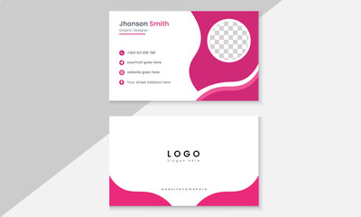 Futuristic professional business card design with dark Pink and white background.